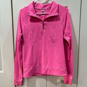 VS PINK Women’s Neon Pink V-Neck Quarter Zip Long Sleeve Sweater Top - size S
